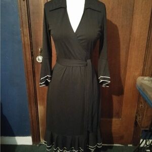Express Black Wrap Midi Dress with Ruffle Cuffs
